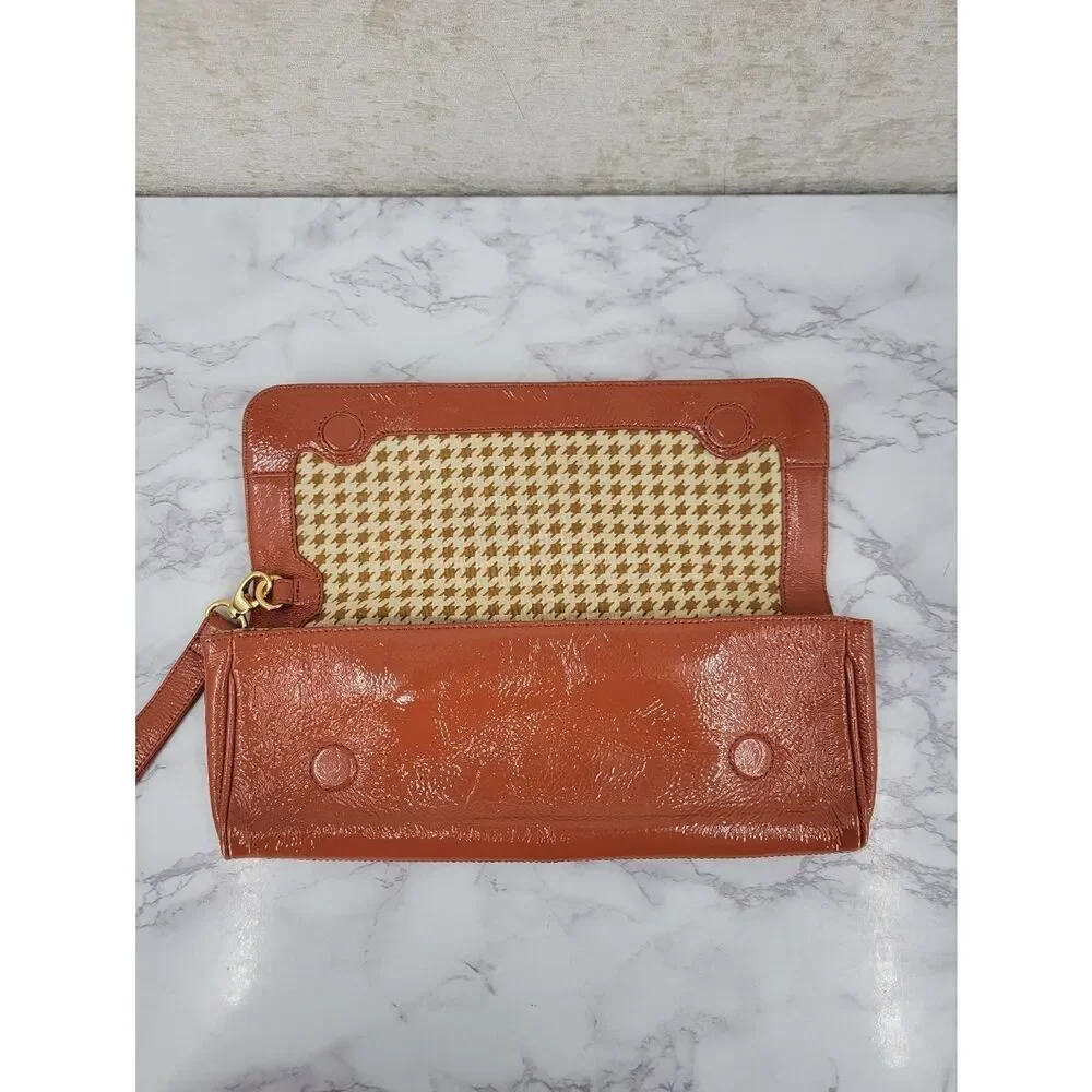 Hobo International Apricot Patent Leather Clutch Bag Small Rectangle Fold over